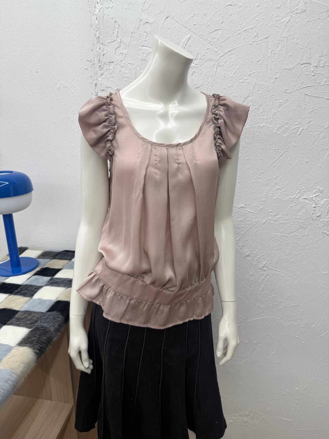 빈티지 핑크 도트 프릴 블라우스 상품이미지1