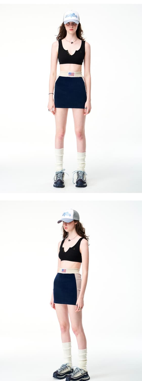 스컬프터 velour track skirt navy 상품이미지2