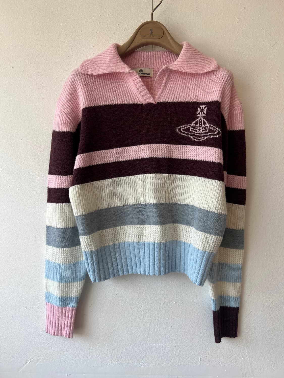 비비안 여성 핑크 스트라이프울니트 오픈카라니트  상품이미지2