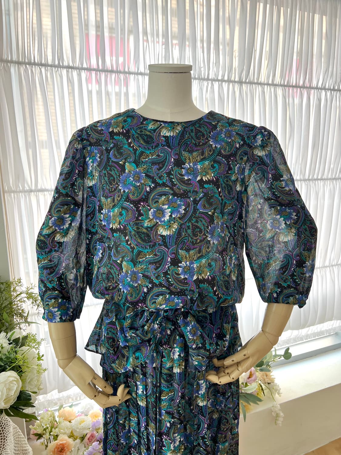 페이즐리 플라워 리본 원피스 상품이미지3