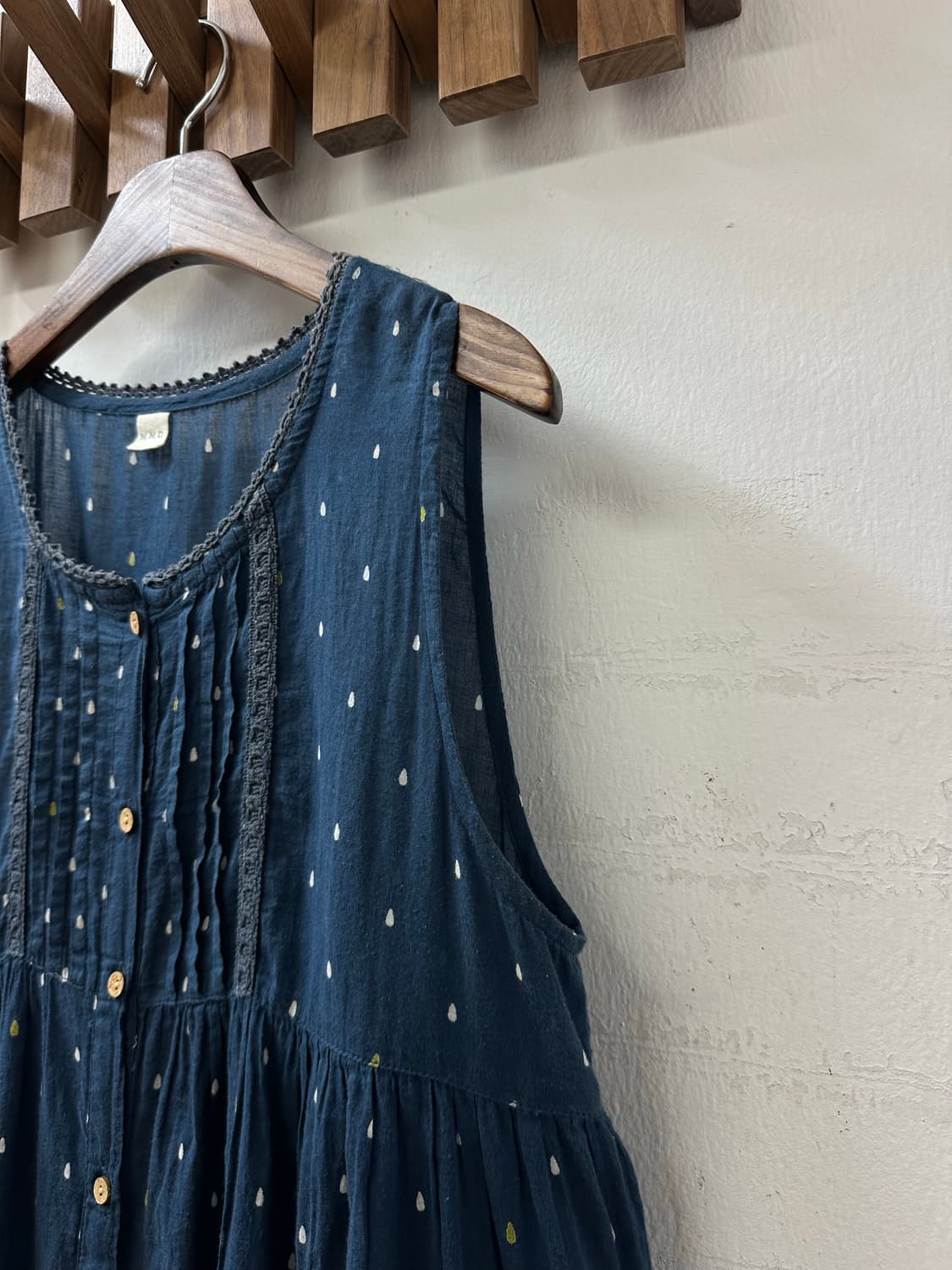 일본빈티지 네이비 핀턱에스닉 자수 우드버튼 레이어드 모리걸 바선생 원피스 상품이미지3