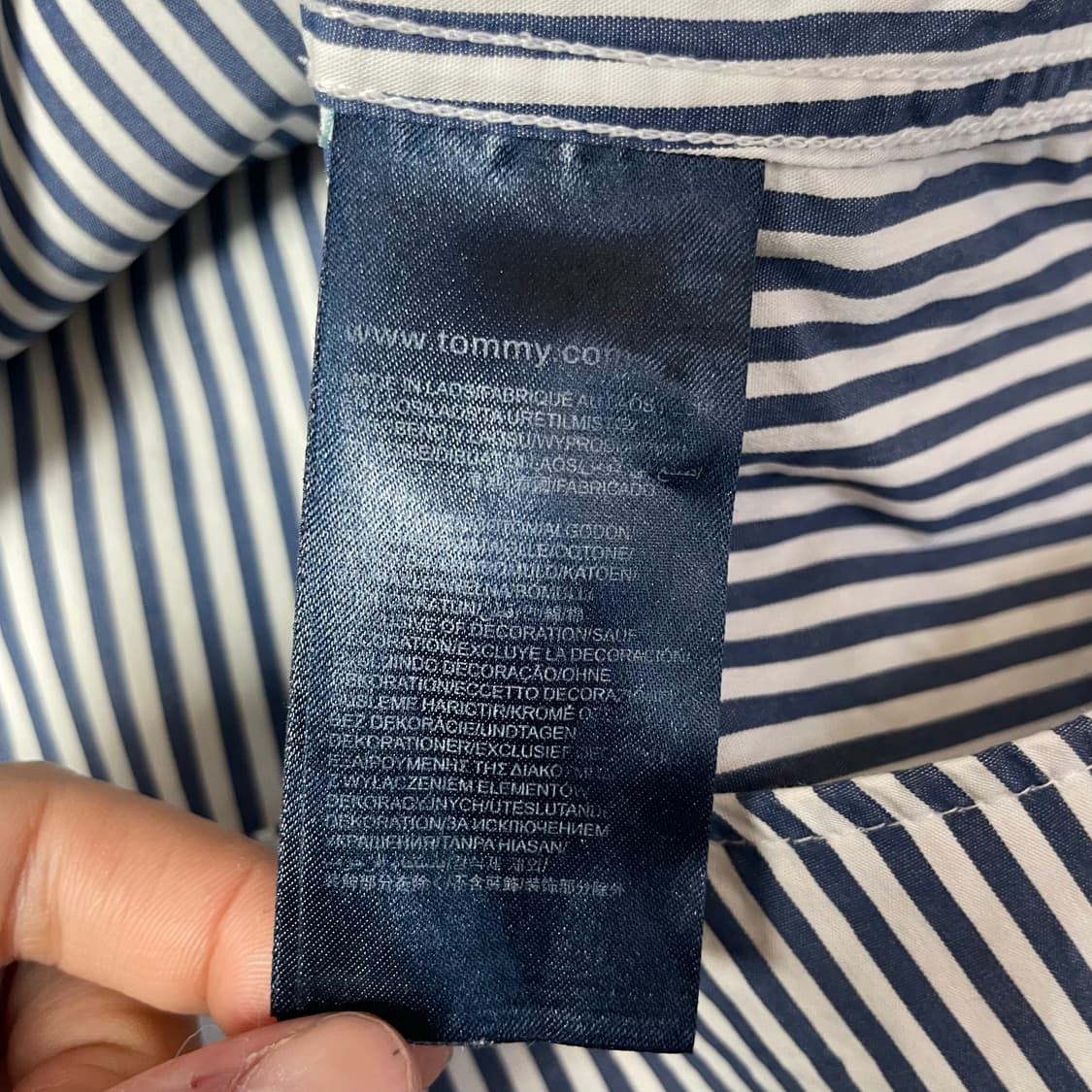타미힐피거 미니로고 네이비 화이트 스트라이프 셔츠 M 상품이미지5