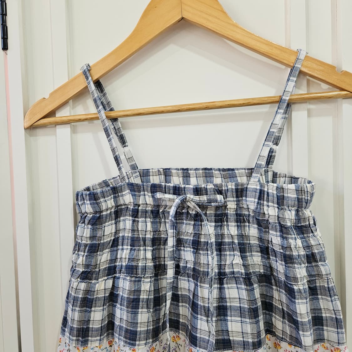 패치워크 체크 플라워 끈 원피스 상품이미지4