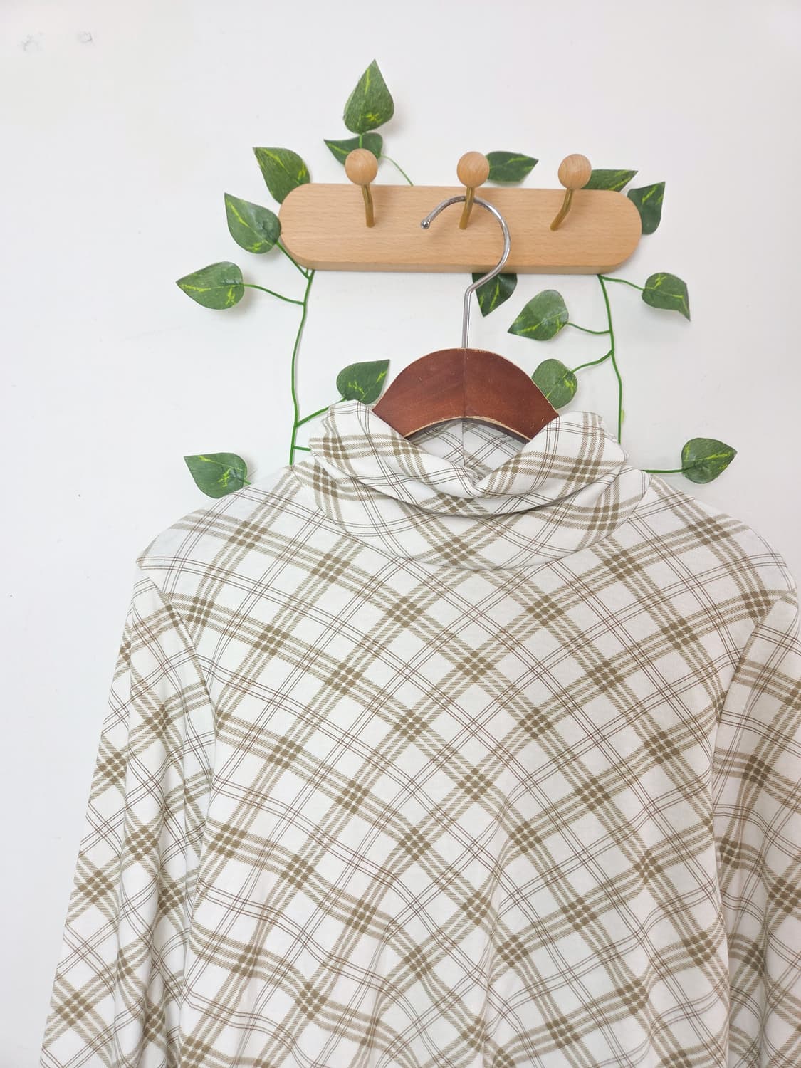 녹차 체크 목폴라 슬리브 상품이미지2