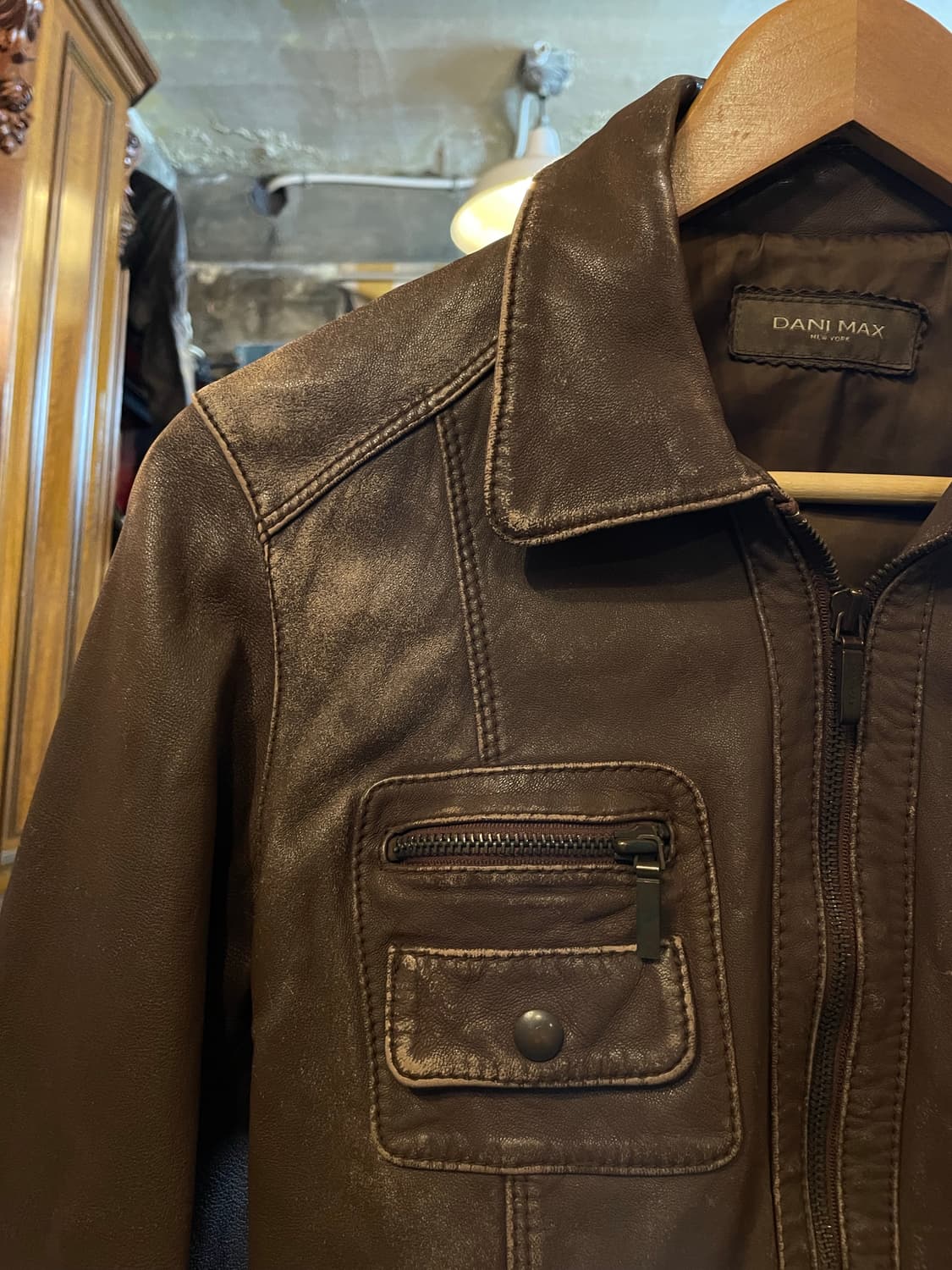 DANI MAX 카라넥 포켓 양가죽 자켓 브라운 상품이미지3