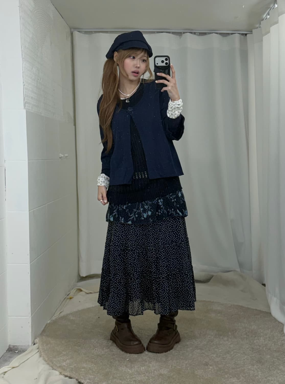 네이비 너드 하구미 모리걸 레이어드 코디세트 상품이미지1