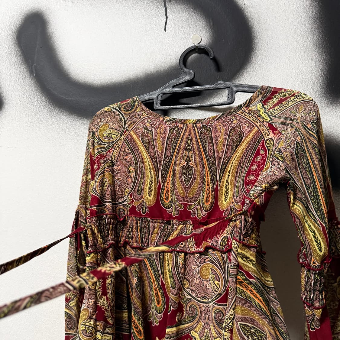 VTG 빈티지 셔링 러플 페이즐리 퍼프 슬리브 크롭 블라우스 탑 상품이미지6