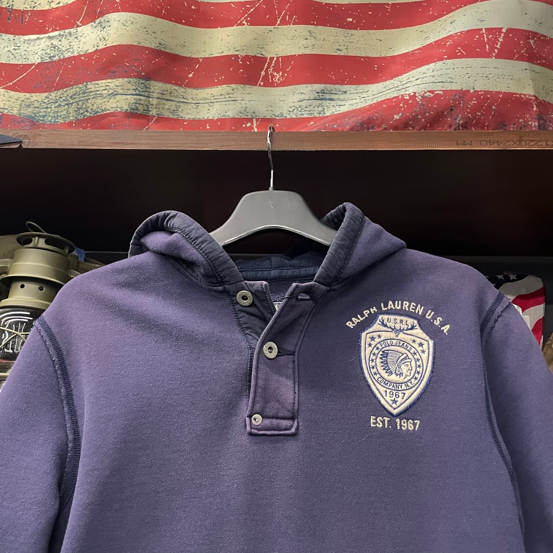 90s 폴로 랄프로렌 U.S RL 인디언 패치 두산 기모 후드티 N22 상품이미지3