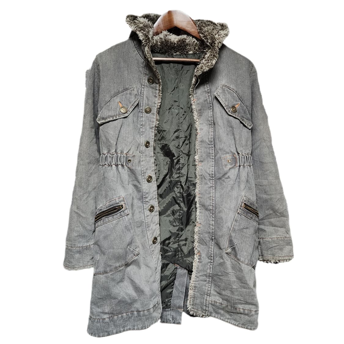 일본 빈티지 시멘트 퍼 트리밍 아티잔 야상 파카 자켓 상품이미지1