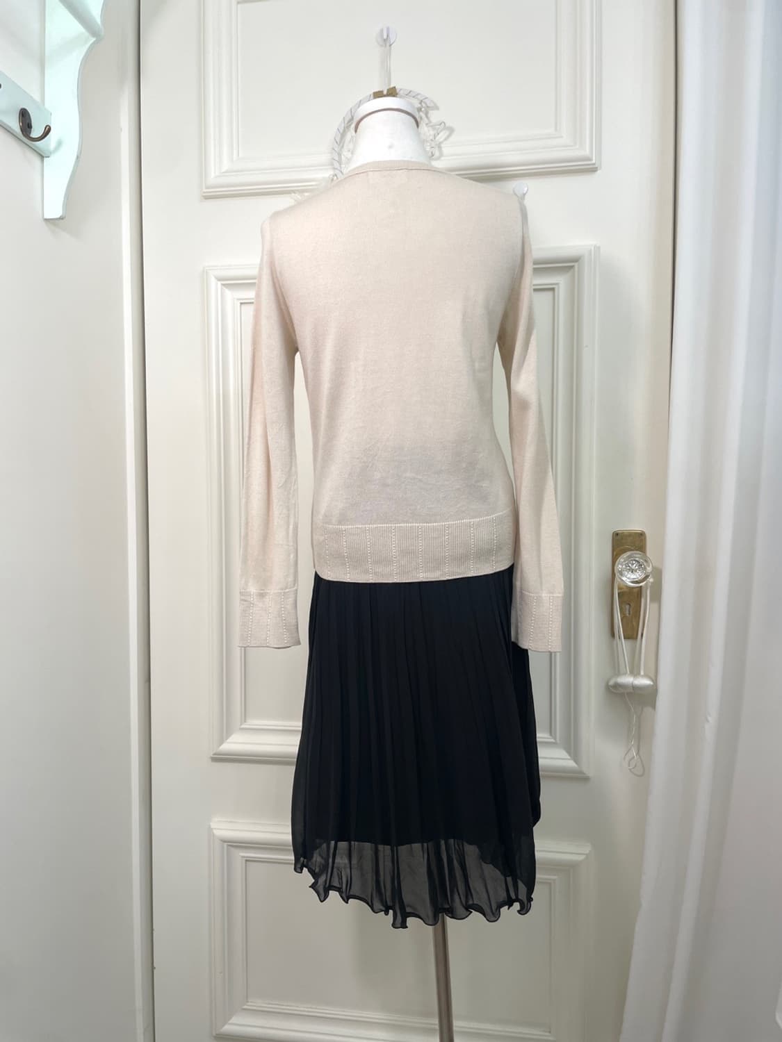 pink ivory bow crochet point knit top 상품이미지4