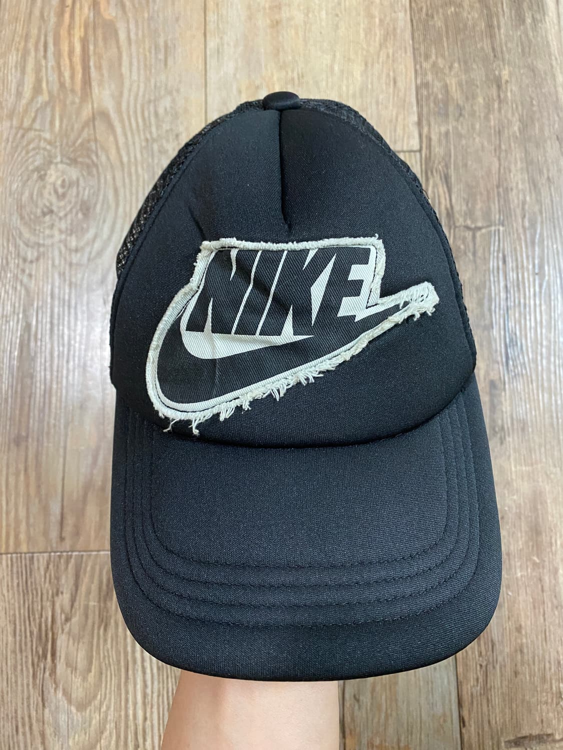 00s 나이키 올드스쿨 빈티지 스우시 패치로고 메쉬 트러커캡 모자 블랙 상품이미지2