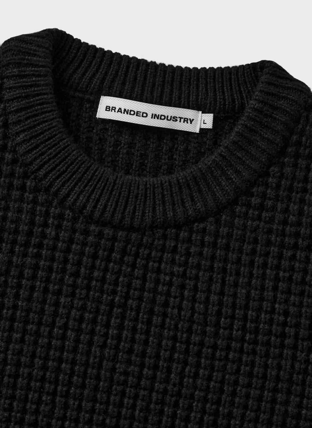 [M] 브랜디드 체인 울 니트 스웨터 헤비 블랙 상품이미지4