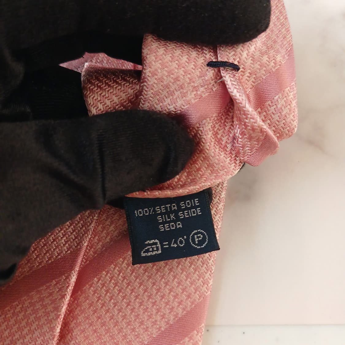 아쿠아스큐텀 실크 핑크 스트라이프 넥타이 8.7cm A+등급 A19007 상품이미지7