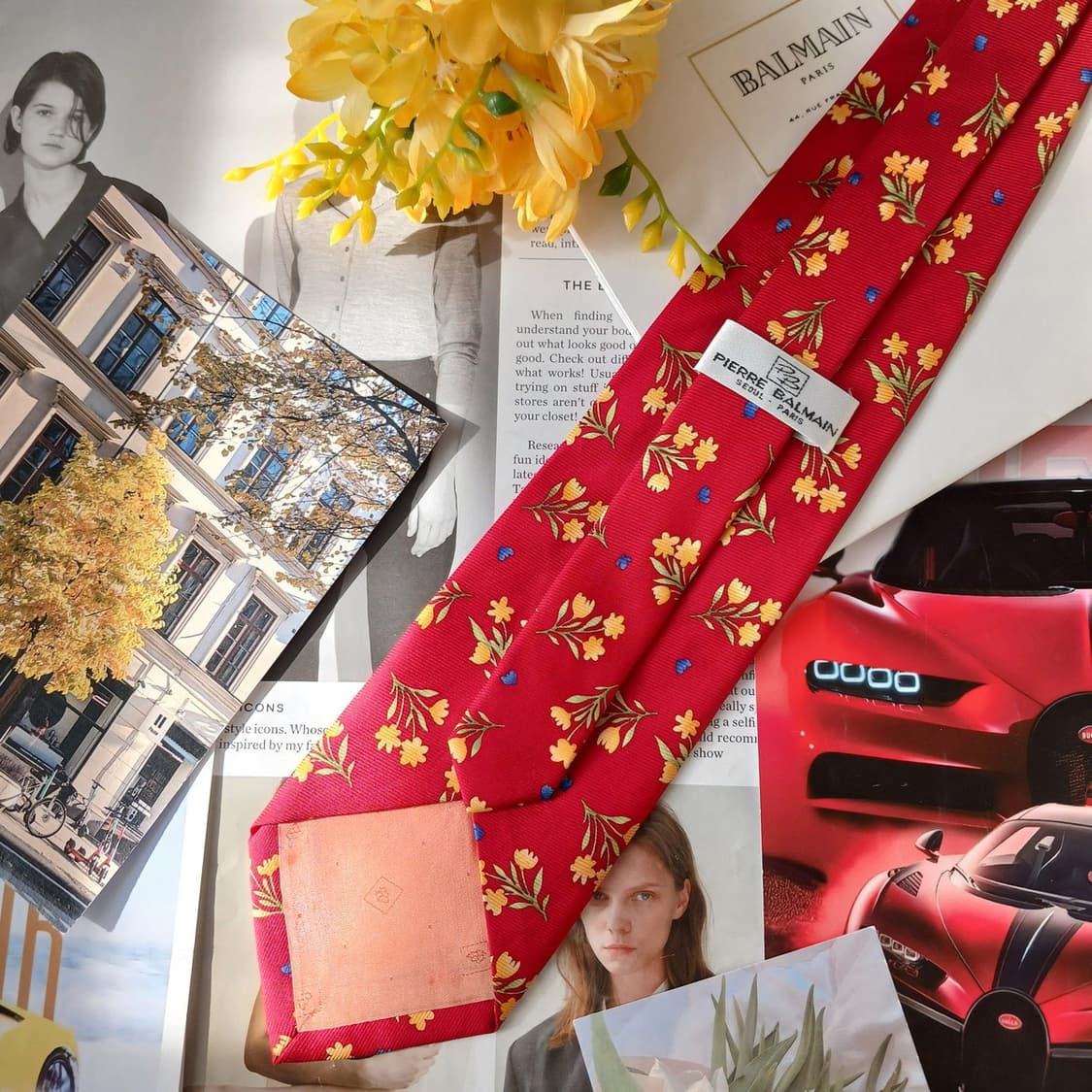 피에르 발망 레드 플라워 패턴 넥타이 9.9cm A등급 A19707 상품이미지4