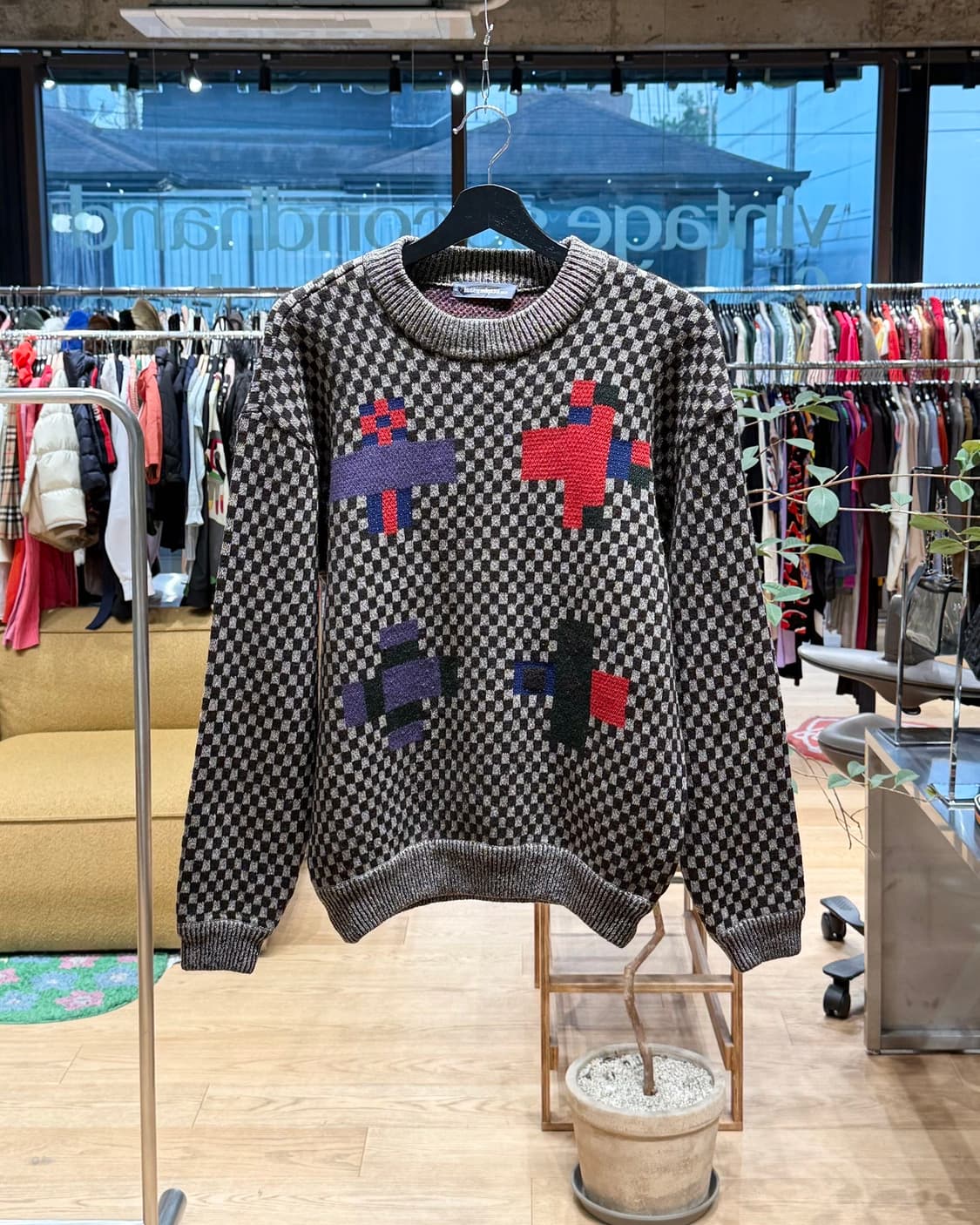 이세이미야케 맨 브라운 체크 인타르시아 니트  상품이미지1