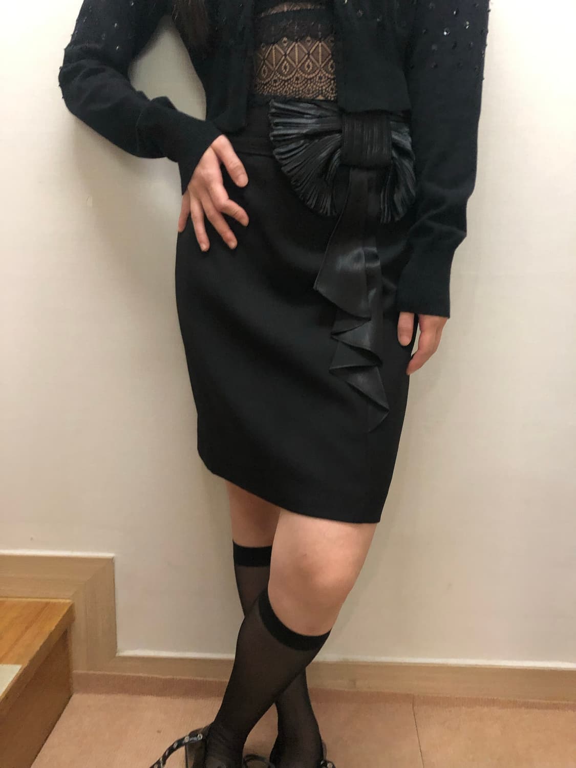 빈티지 블랙 리본 미디 스커트 상품이미지2