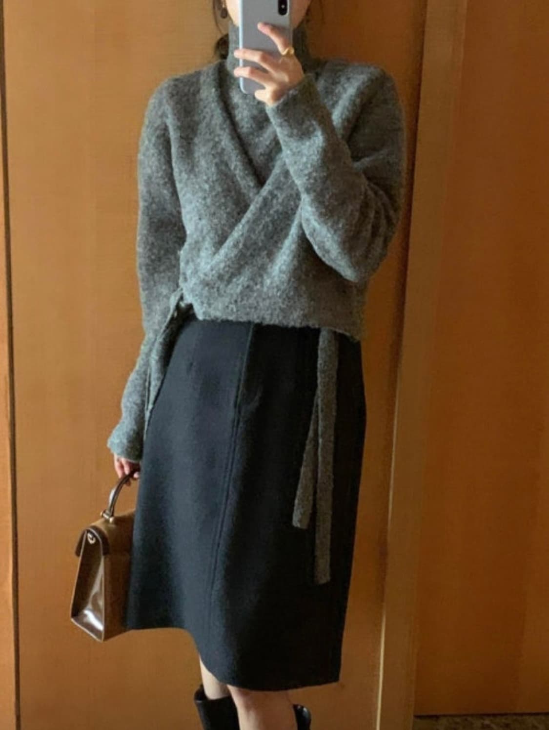 시그니처 파이 가디건 세트 반팔 목폴라 랩가디건 상품이미지1