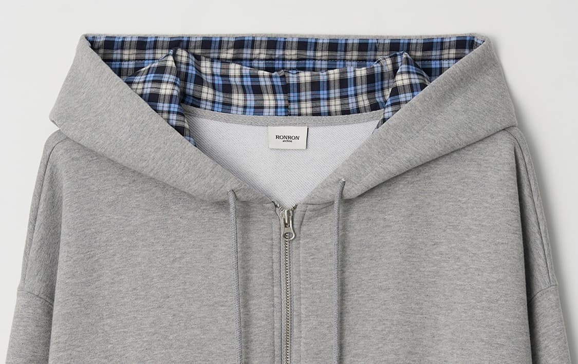 CHECK PATCH HOODIE ZIP UP GREY 상품이미지2