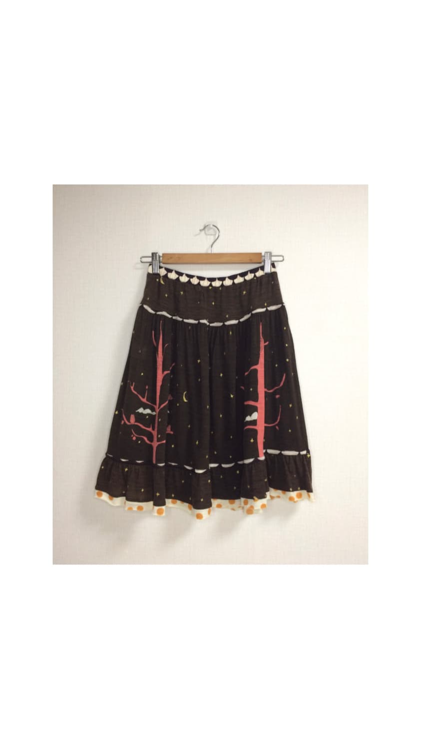 츠모리 치사토 브라운 프린팅 프릴 스커트 상품이미지1