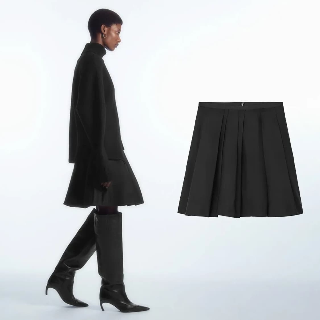 코스  COS 디컨스트럭티드 플리티드 스커트 블랙 42 상품이미지5