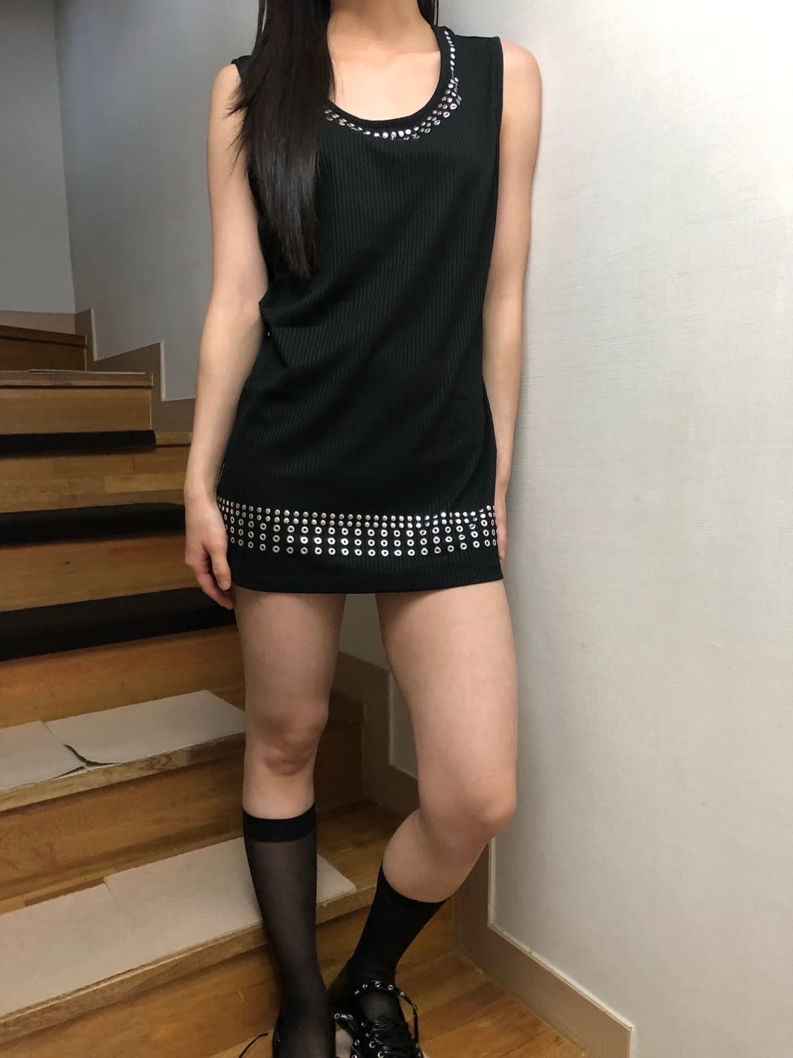 빈티지 블랙 펑크 스터드 원피스 상품이미지3