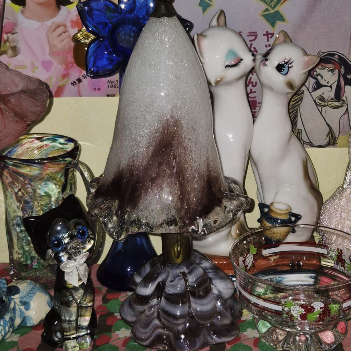 70s 레어 이와타 핸드블로운 퍼플 마블 꼬깔 램프 상품이미지9