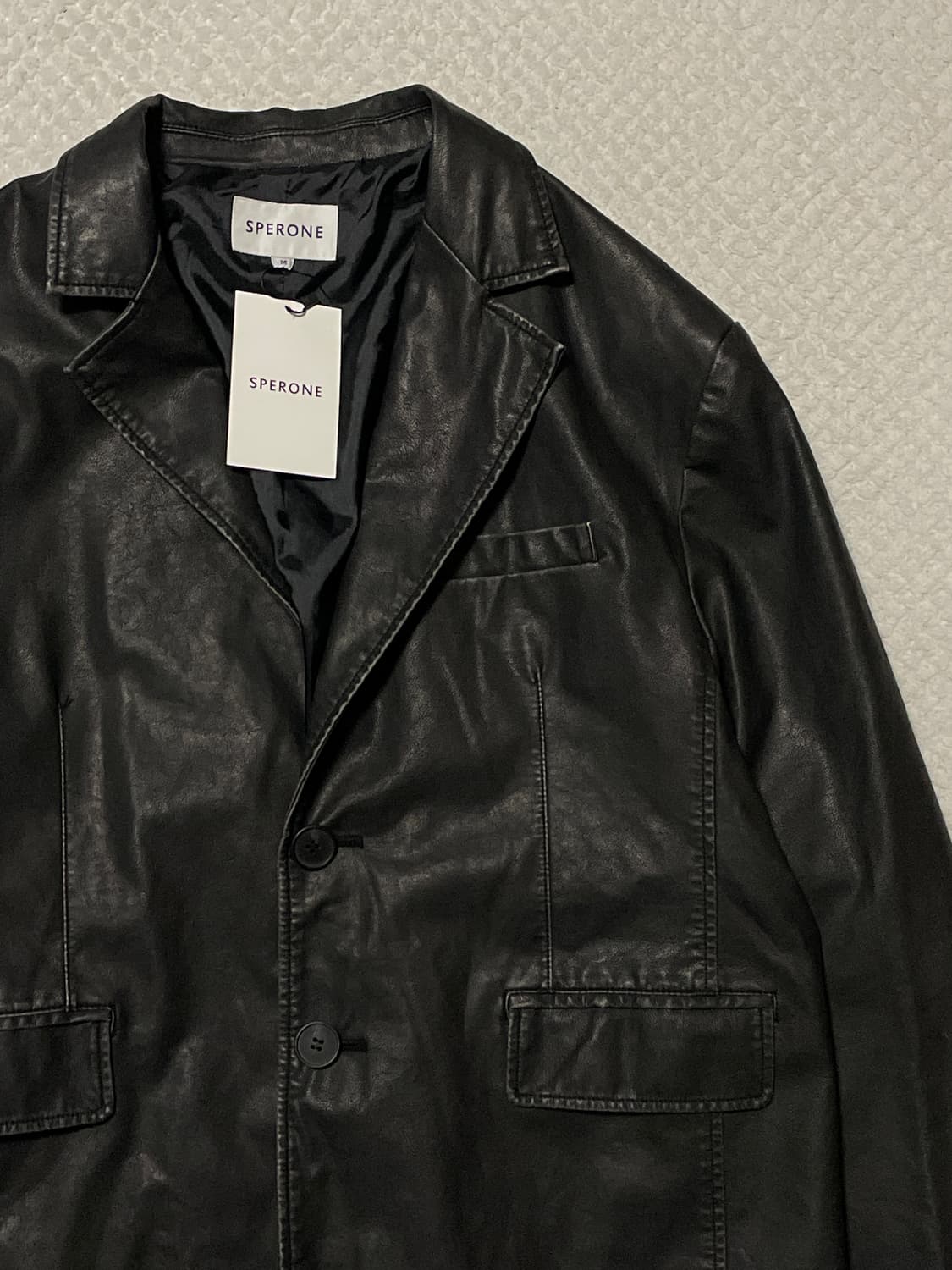 SPERONE 스페로네 비건 레더 오버사이즈 미니멀 2버튼 워싱 레더 상품이미지4