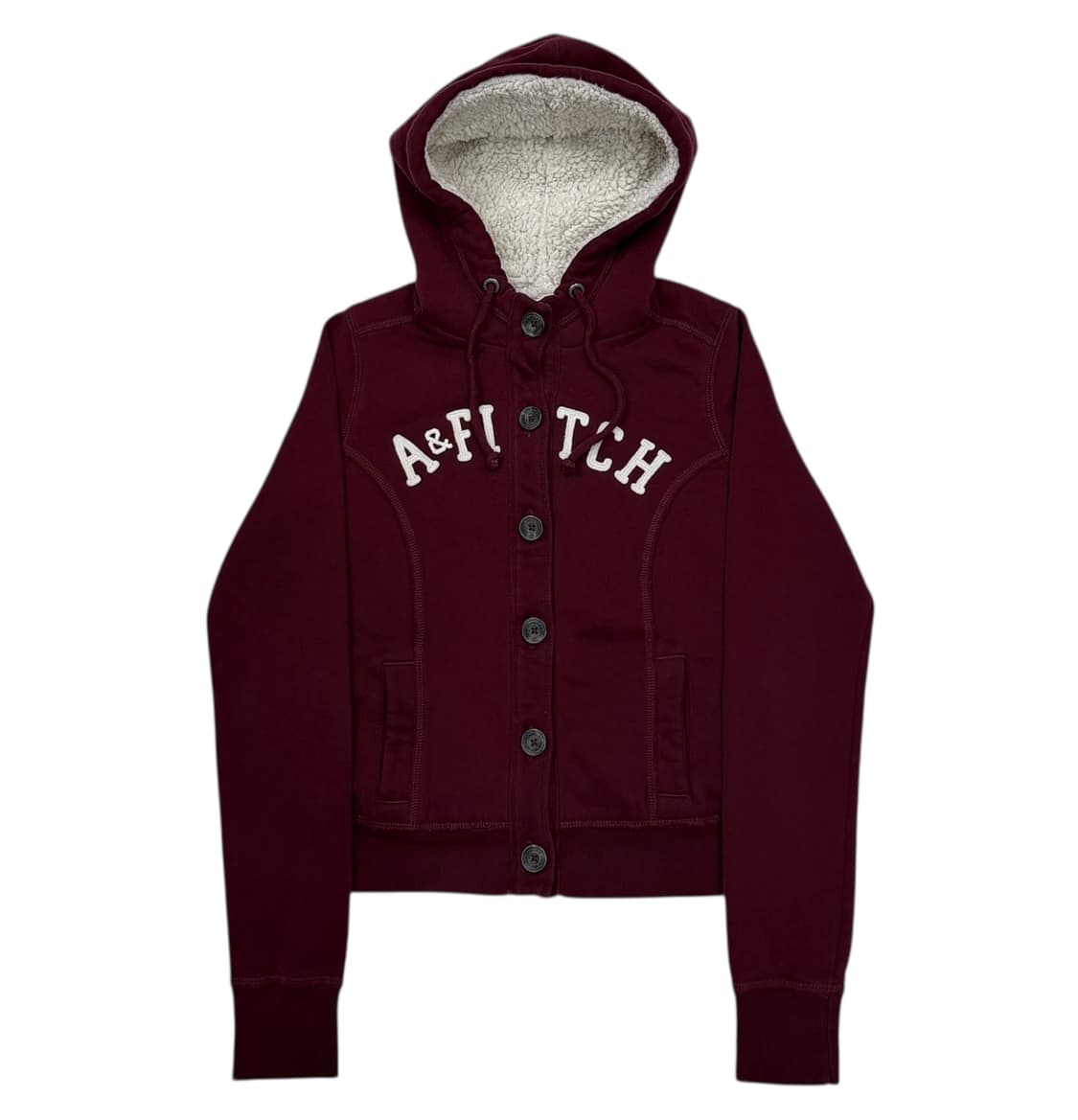 아베크롬비 빈티지 쉐르파 버건디 딱붙핏 단추 후드집업 Y2K 자켓 S 상품이미지1