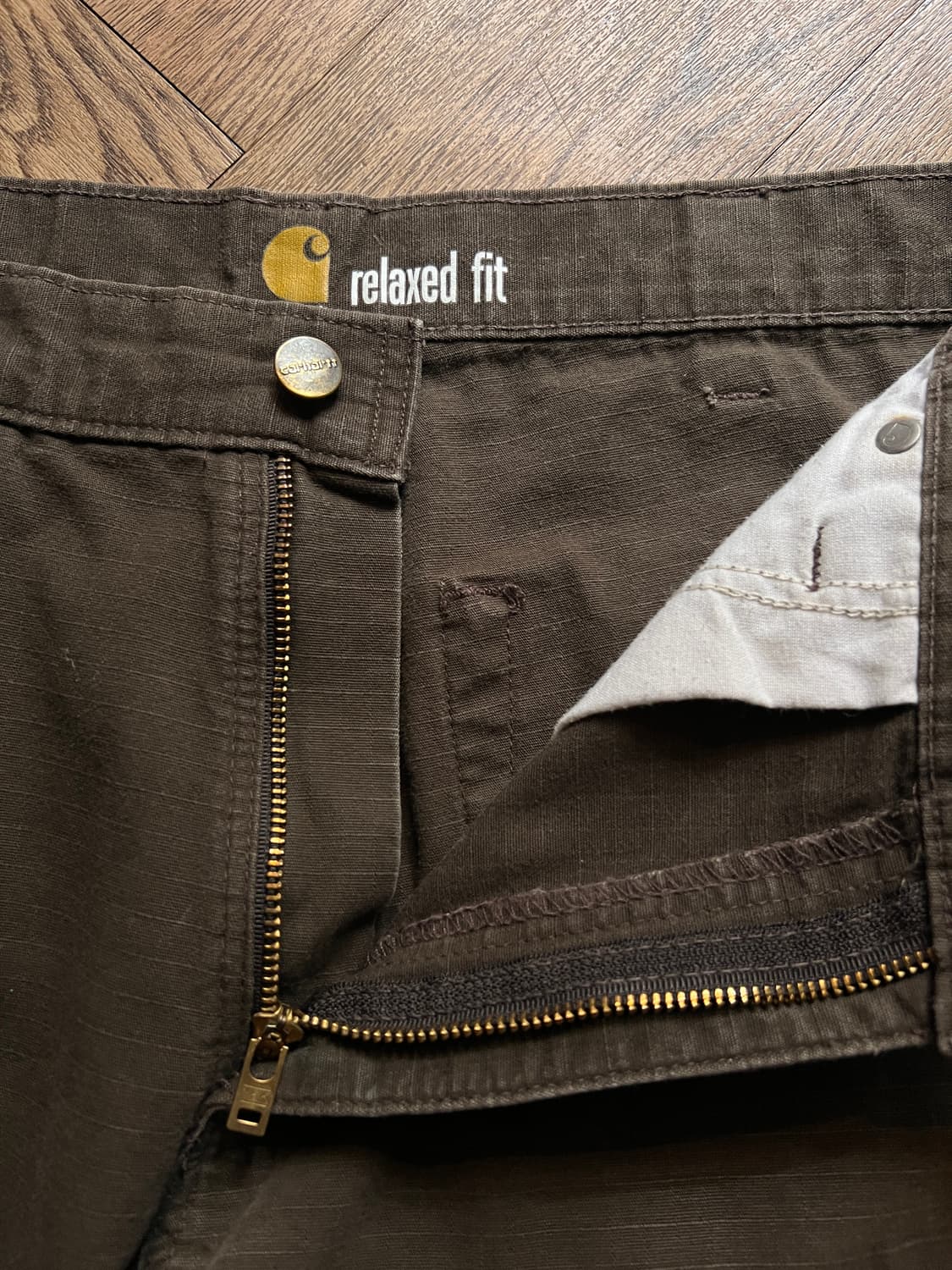 [33]칼하트 USA 빈티지 워싱 다크커피 립스탑 더블니 워크 카고 팬츠 상품이미지3