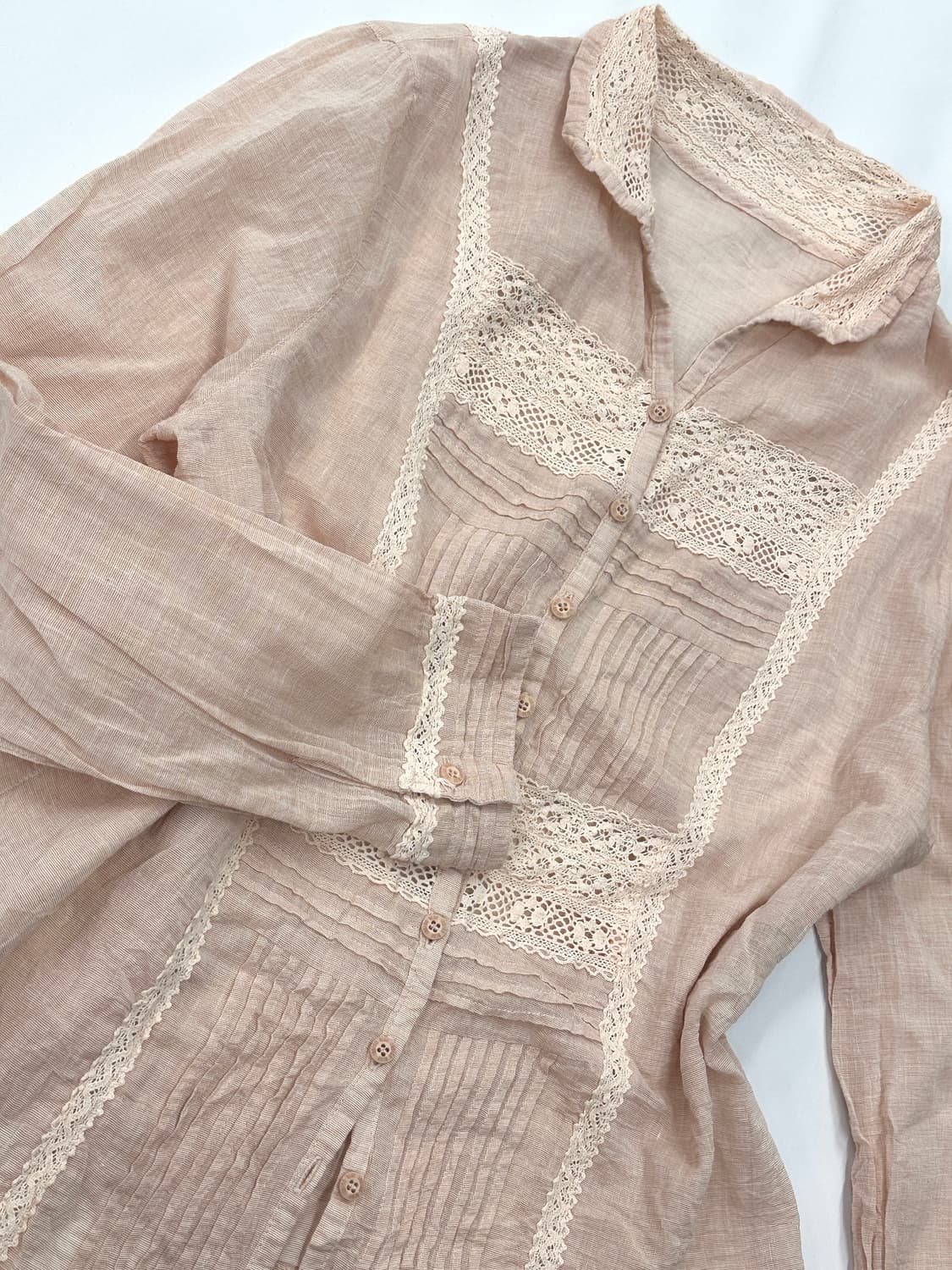 🍑피치맛 레이스 코튼 블라우스🍑양산형 모리걸 그런지 에스닉 핑크  상품이미지2