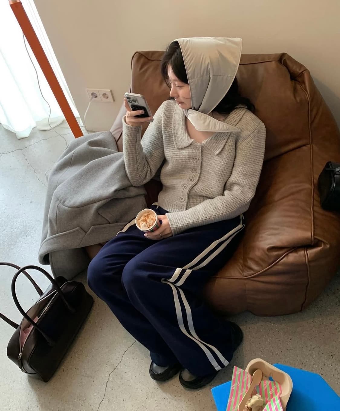 (새상품/택O) 바이무드 더히어 스코틀랜드 울 가디건 그레이 상품이미지4