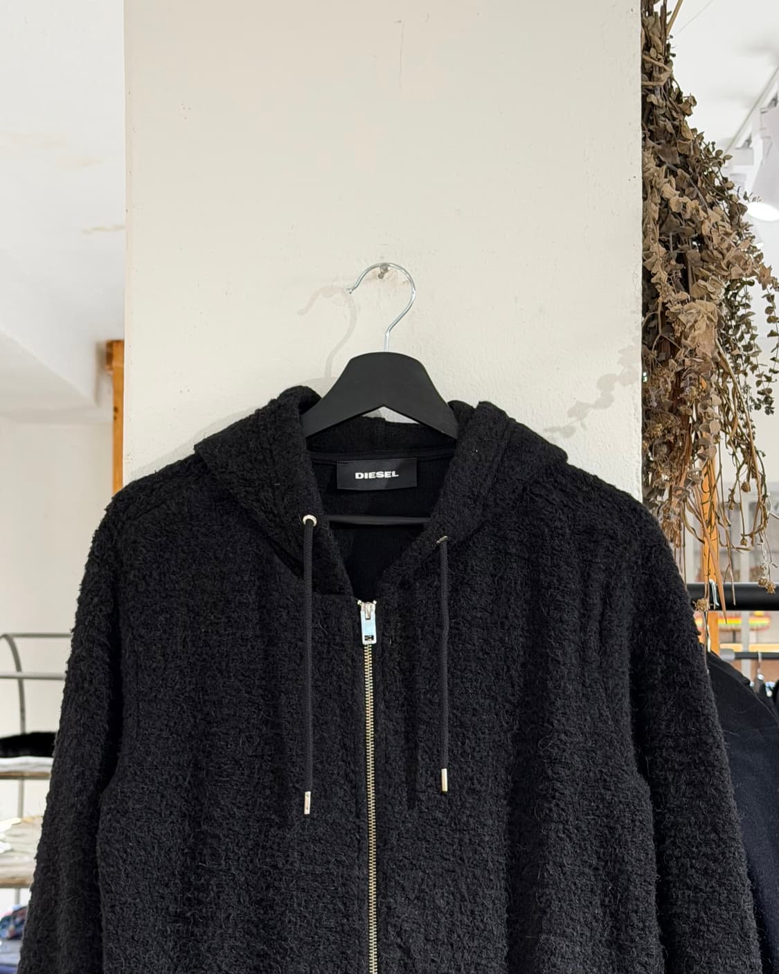 디젤 블랙 테디 플리스 후드 롱 코트  상품이미지4
