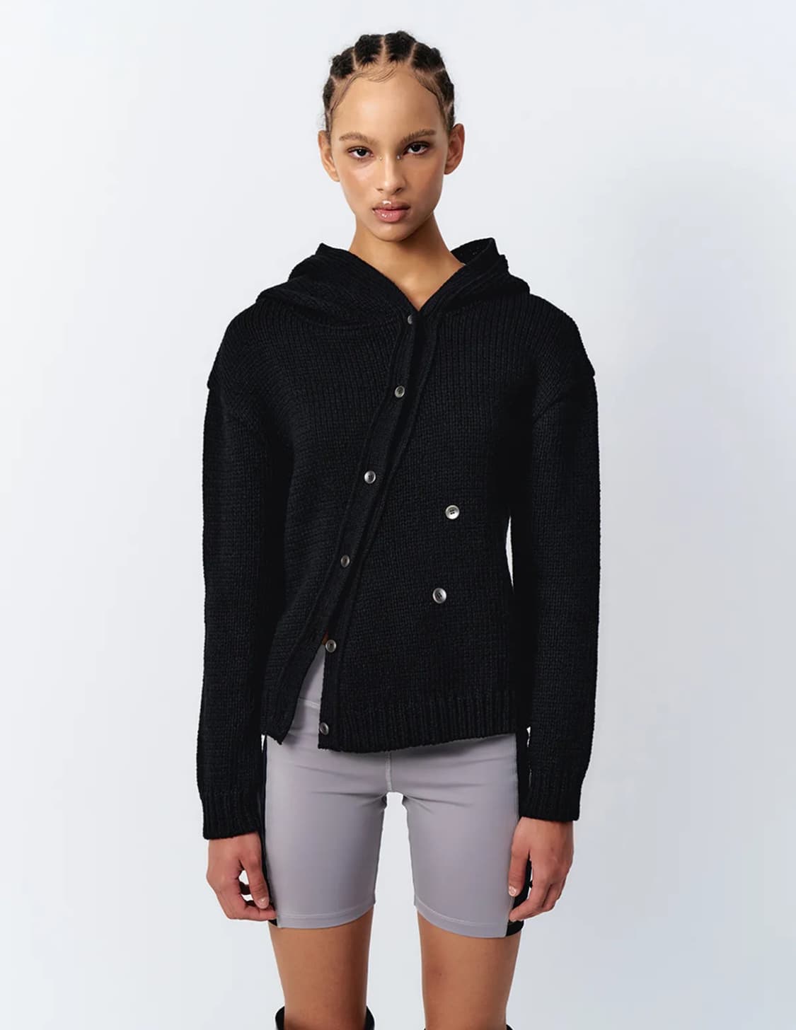 엘이이와이 다이애그널 후디드 가디건 블랙 상품이미지1