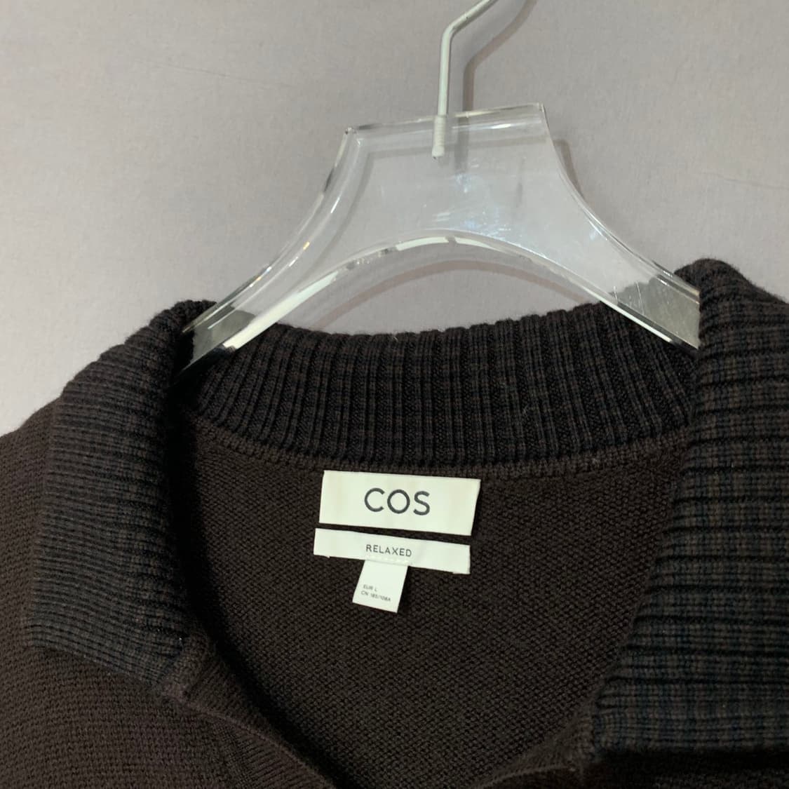 L COS 코스 릴렉시드 컨트래스트 립 메리노 울 오픈 카라티 니트 상품이미지5
