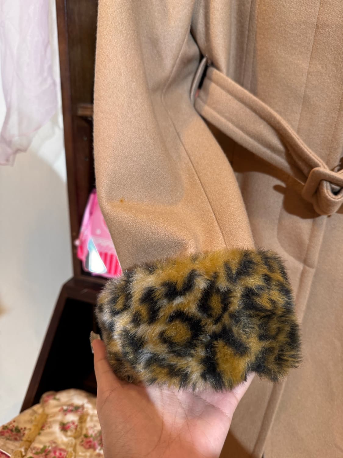 레오파드 퍼 트림 코트 상품이미지4