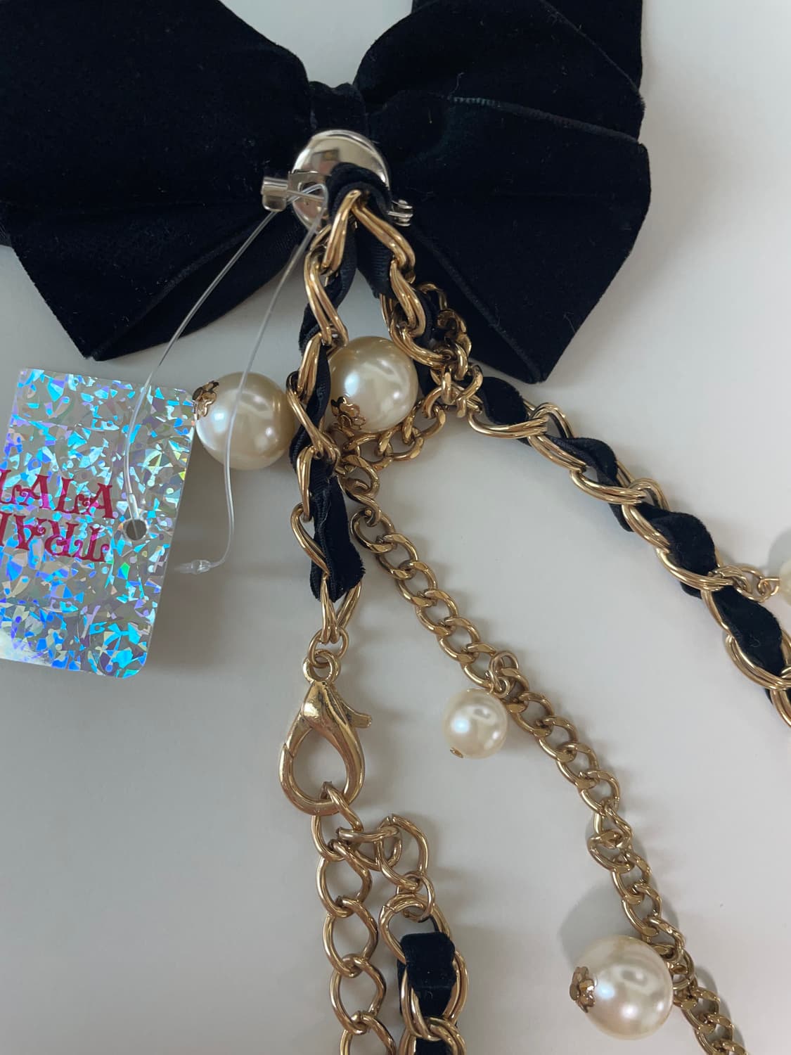 [새상품] 트랄라라 블랙 리본 진주 체인 벨트 상품이미지3