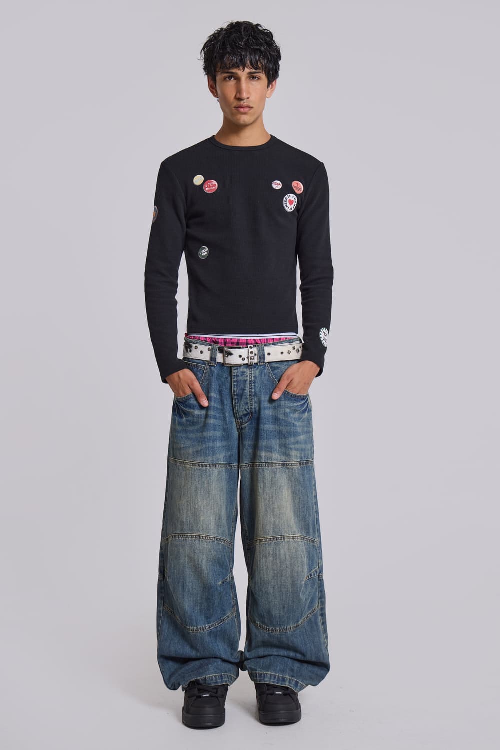 Jaded Man Badge Waffle 롱 슬리브 티셔츠 상품이미지1