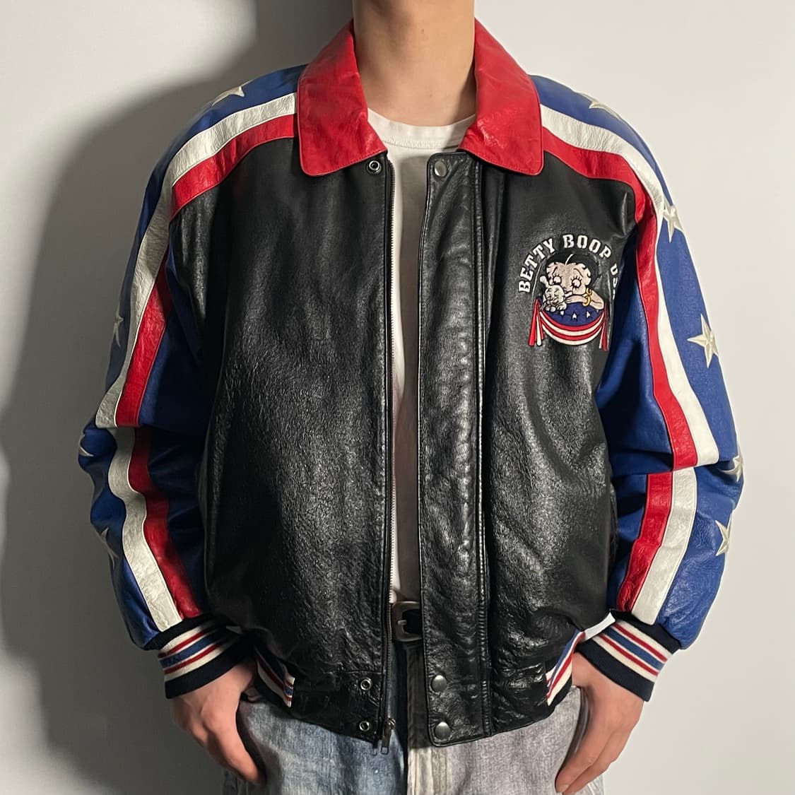 90s 베티붑 아메리칸 툰즈 리얼레더 바시티 자켓 (on.590)   상품이미지3