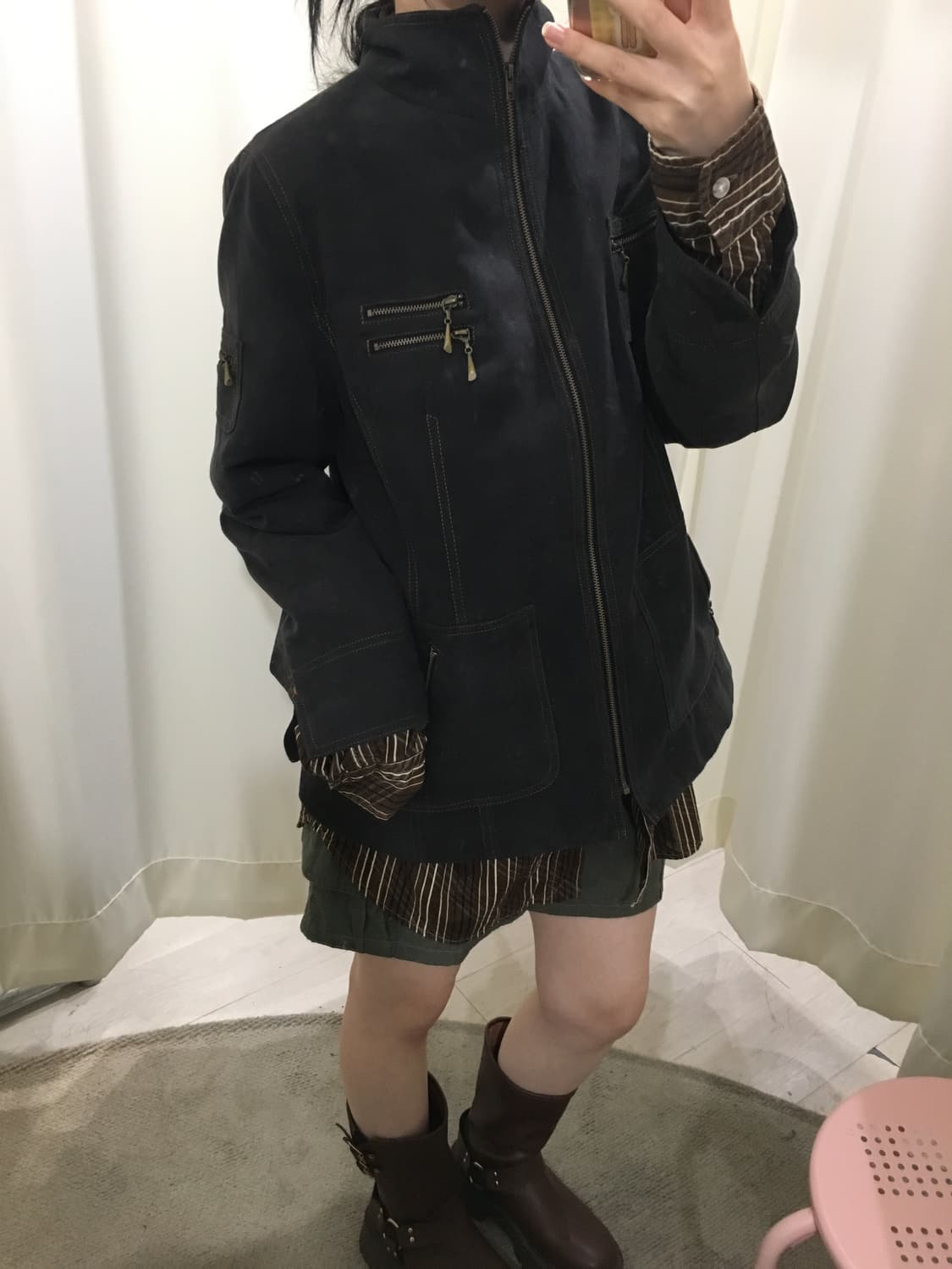 스웨이드 포켓 스티치 디테일 자켓 상품이미지1