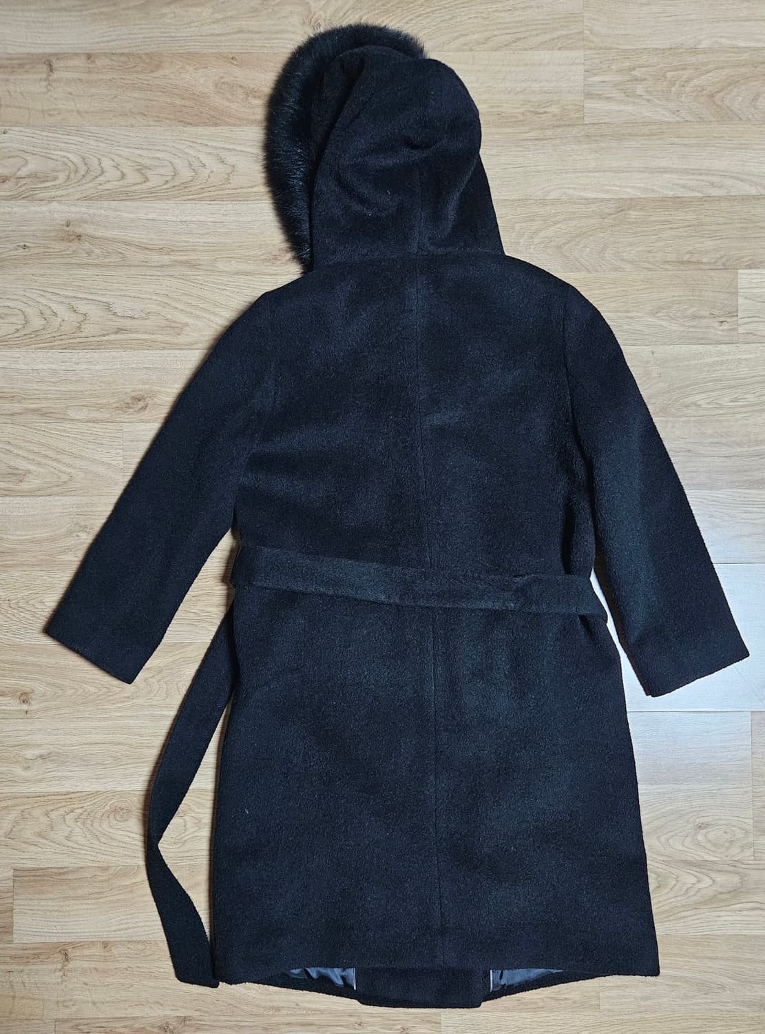 케이엘바이린 블랙 후드퍼 벨트 코트 상품이미지2