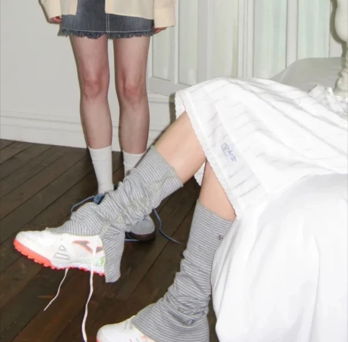 시눈 스트라이프 레그워머 멜란지 그레이 / 삭스 양말 상품이미지2