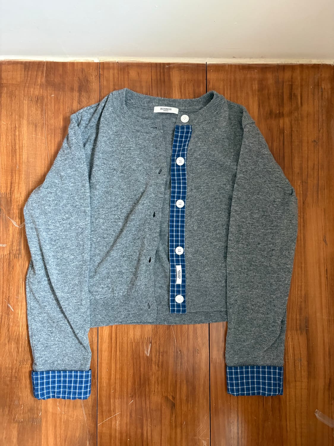 론론 체크셔츠포인트 가디건 그레이 상품이미지2