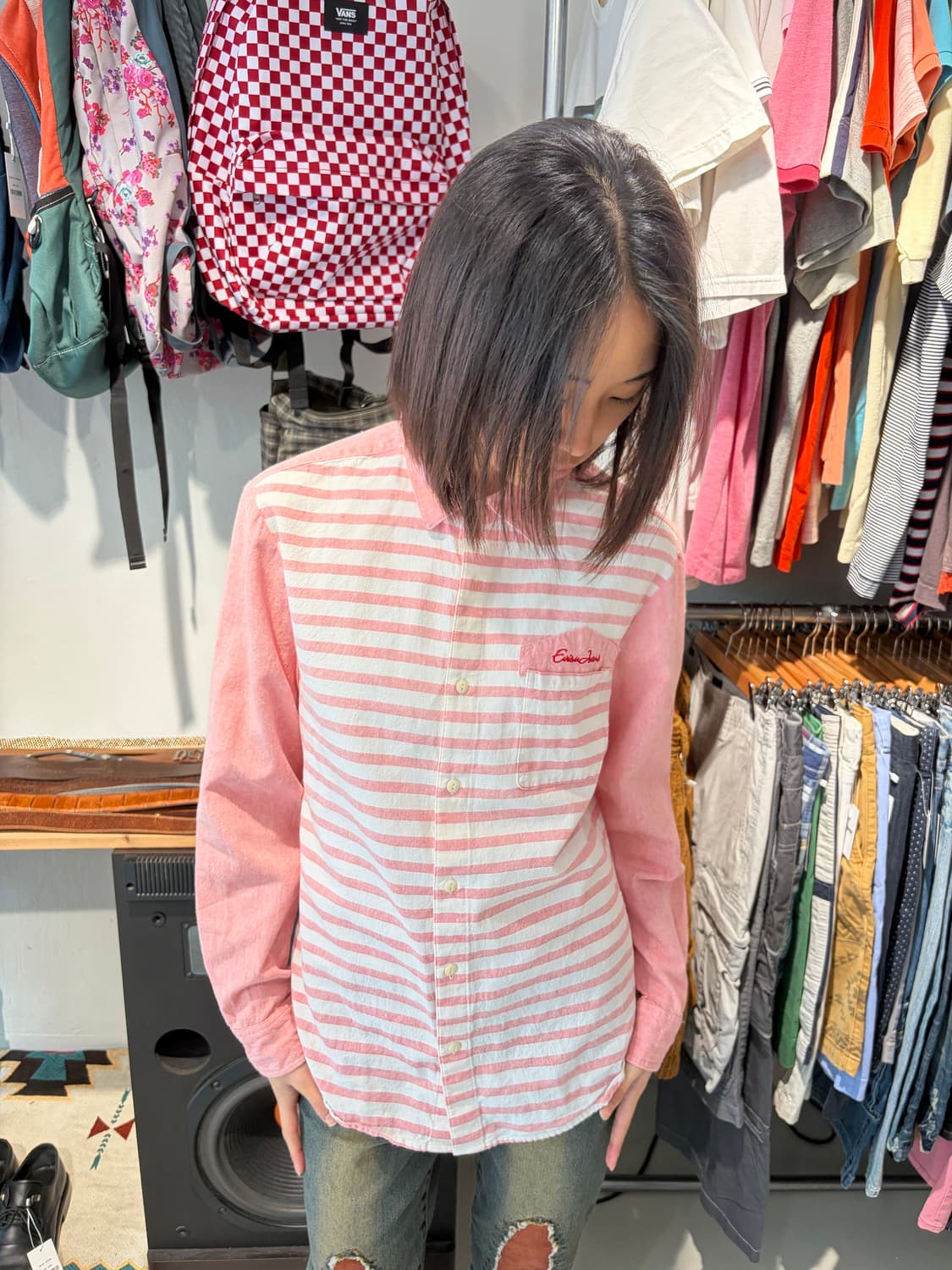 Evisu Jeans 배색 스트라이프 셔츠 M 상품이미지2