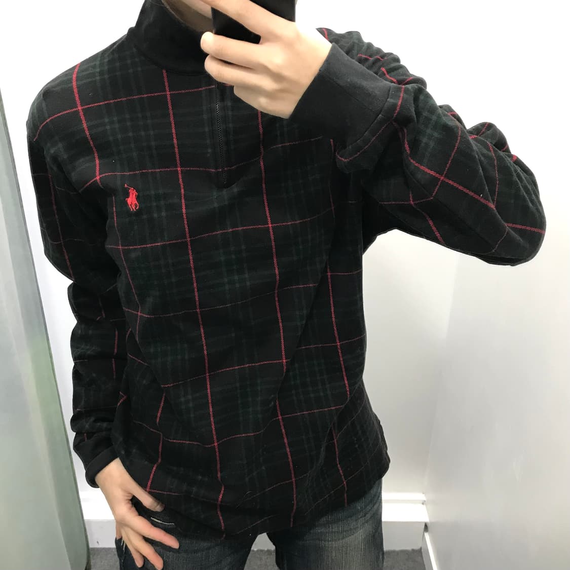 폴로 골프  그린레드 체크 반집업 롱슬리브 상품이미지2