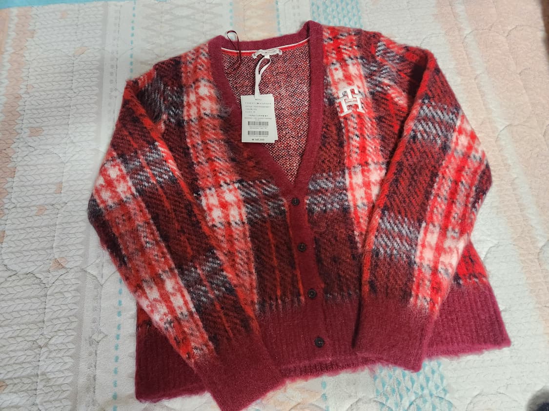 (새상품) Tommy 타미 힐피거 타탄체크 울 가디건 M 55~66 상품이미지1