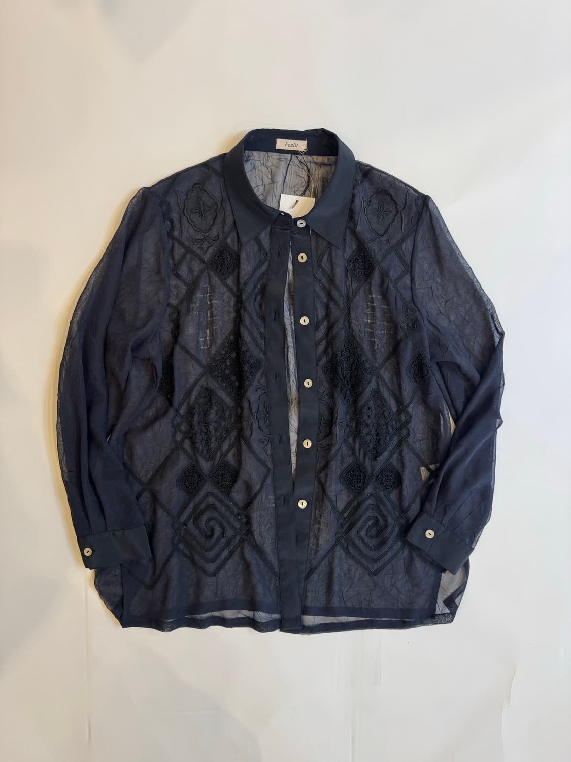 Embroidered Sheer Long Sleeve Shirt 상품이미지1