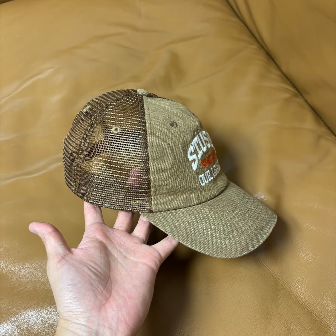 Stussy 스투시x아워레가시 스톤워시드 올리브 6패널 메쉬 볼캡 모자 상품이미지3