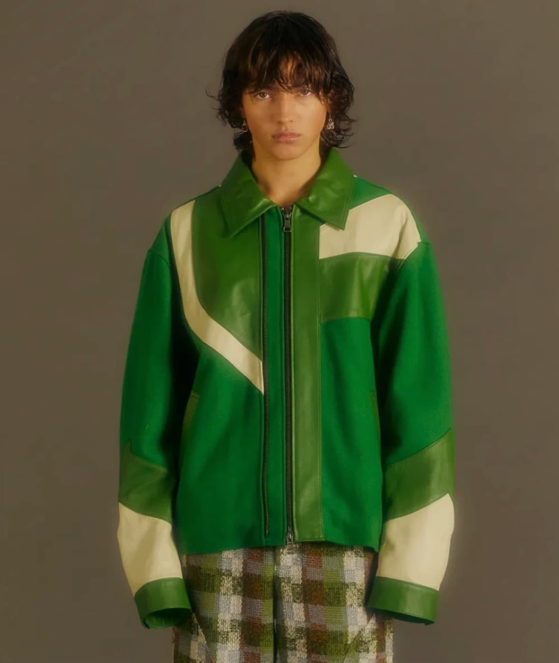 [새상품/XL] 앤더슨벨 모터사이클 레더 바시티 자켓 그린 상품이미지3