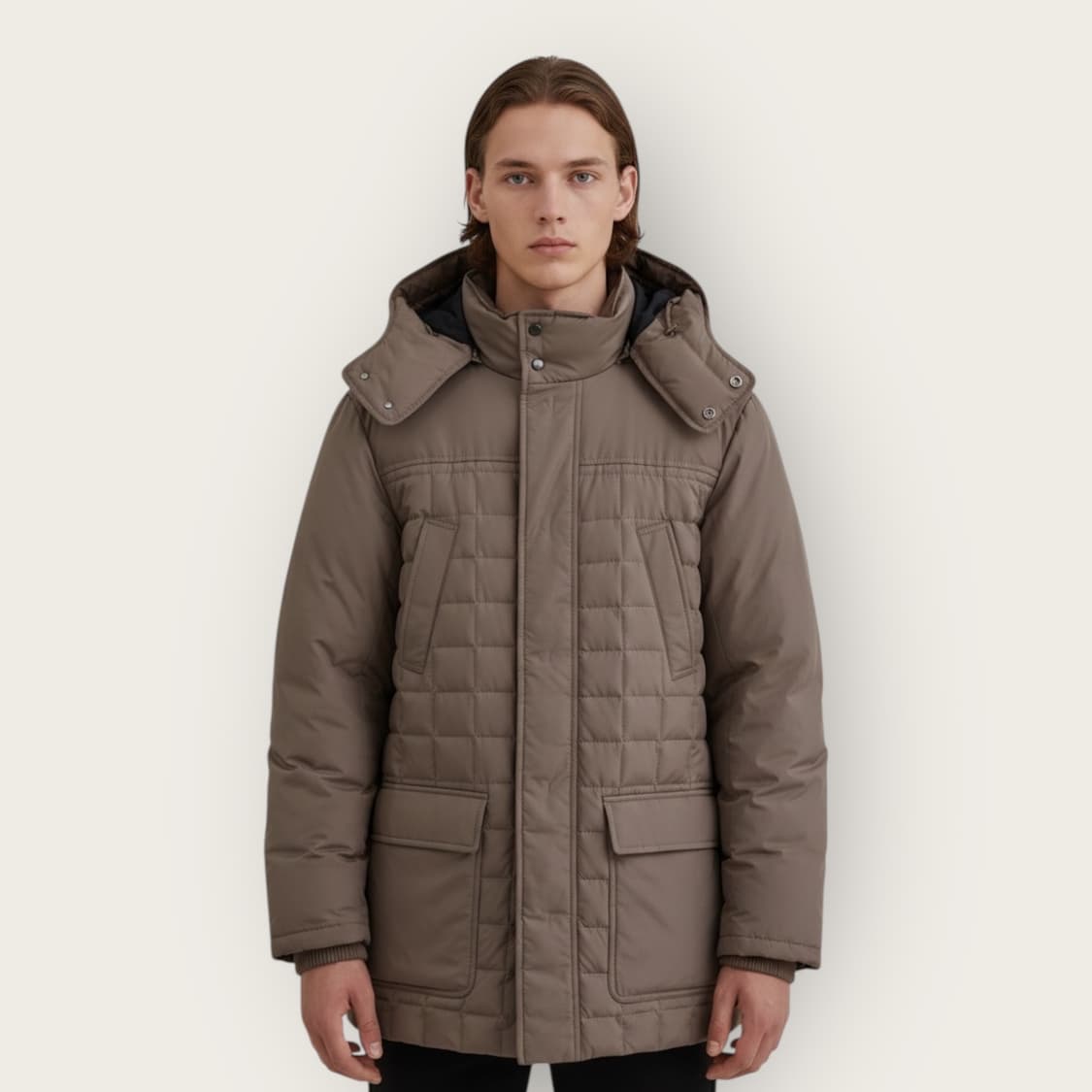 100~105/ 알레그리 구스다운 퀄티드 후드 패딩점퍼 상품이미지1