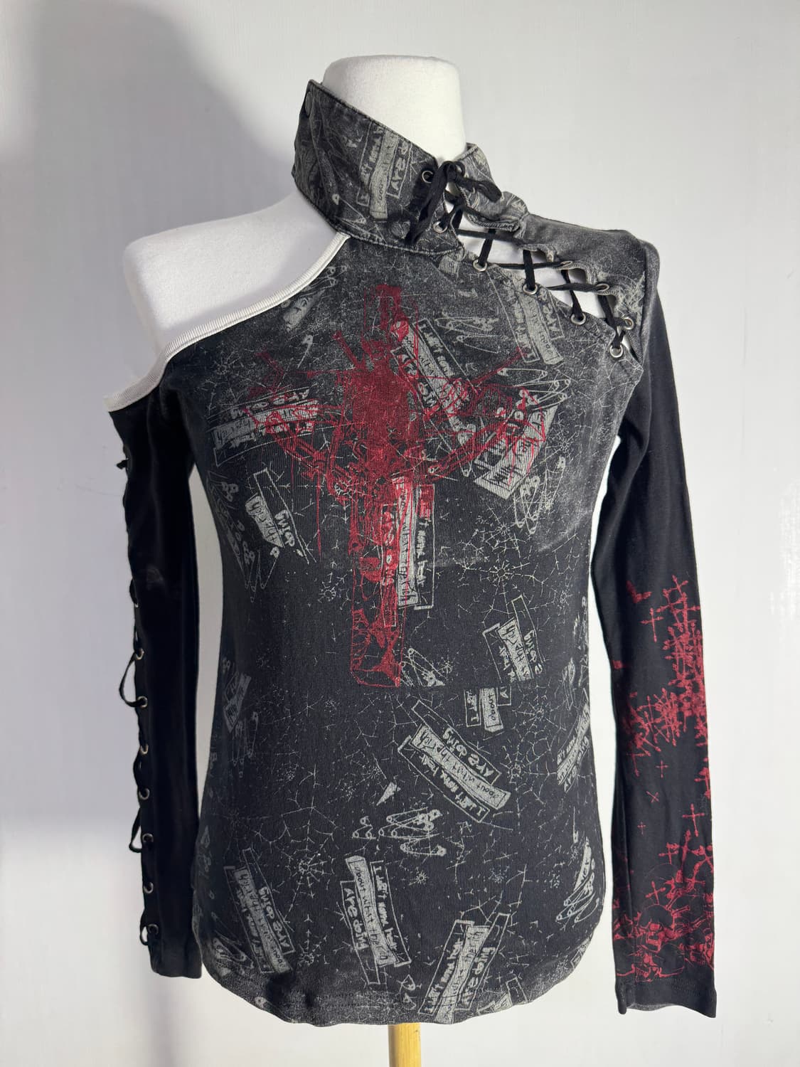 h. anarchy 올오버 프린트 하이넥 탑 y2k 고딕 펑크 vkei 상품이미지5